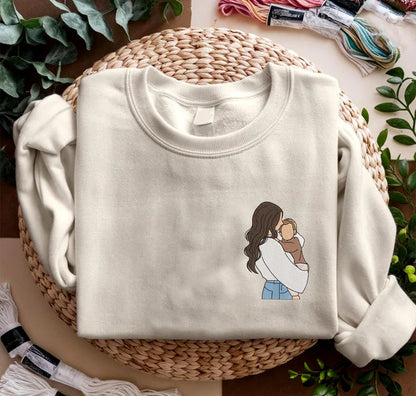 Custom Embroidered Photo Portrait T-shirt Hoodie For Mom - Unique Mother's Day Gift