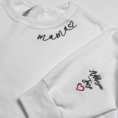 Custom Embroidered Mom Sweatshirt with name on Sleeve | Mother's Day Gift