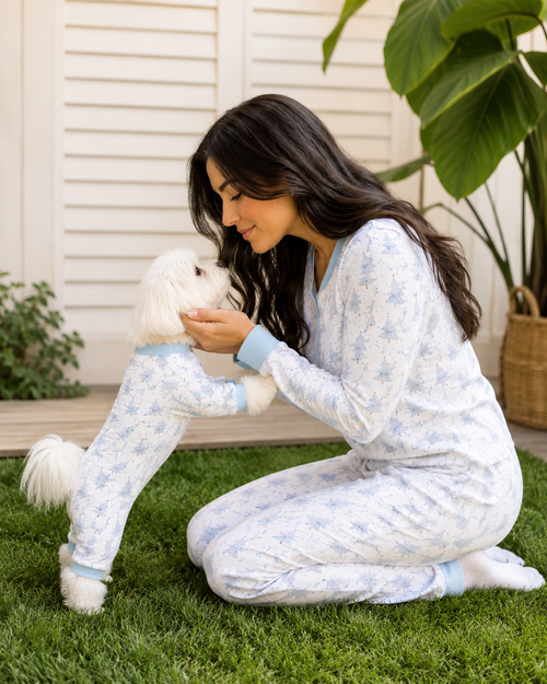 Blue Winter Blooms-Family Matching Christmas Pajamas