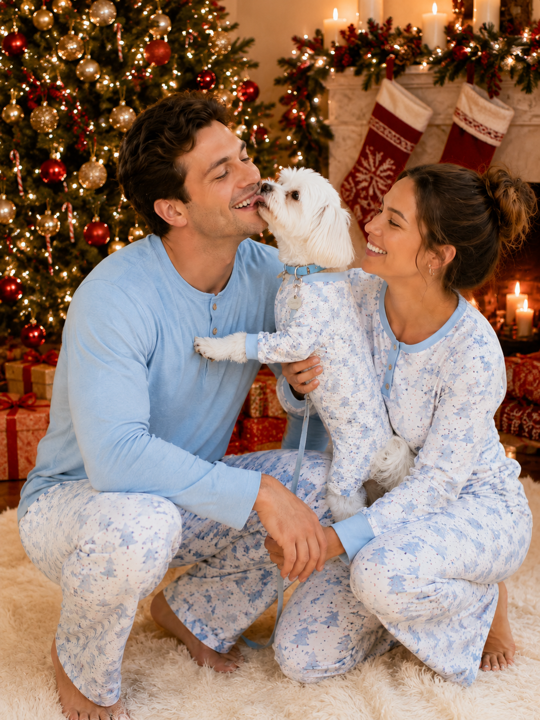 Blue Winter Blooms-Family Matching Christmas Pajamas