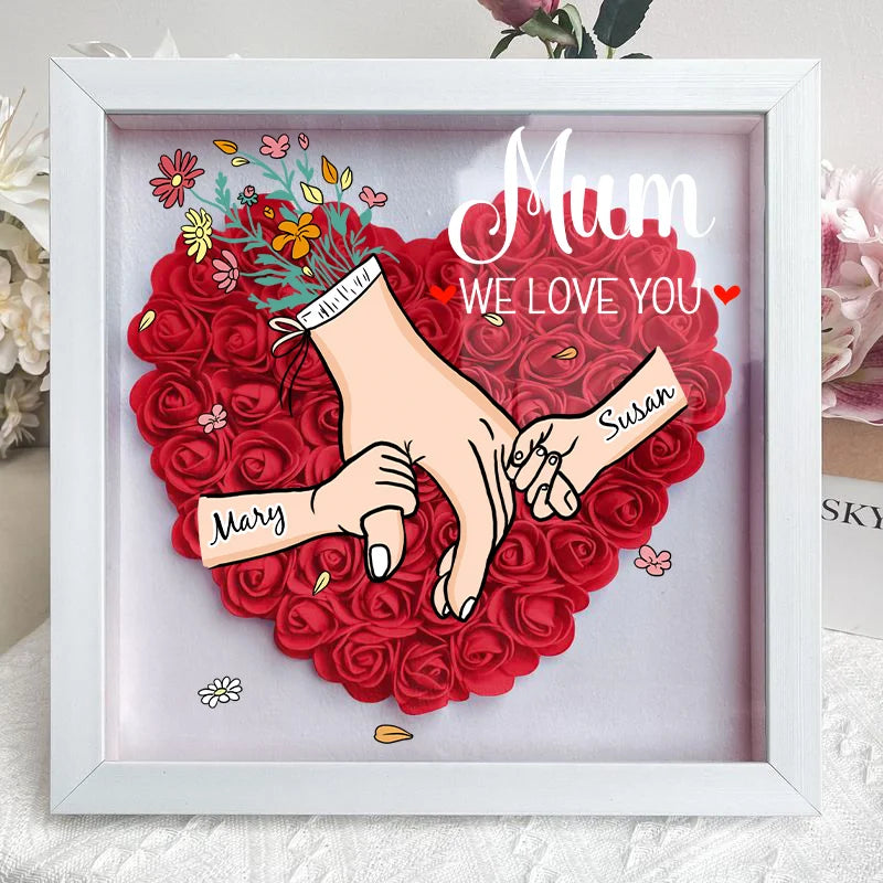 Family Love Blooms Forever – Custom Personalized Mum & Grandma Flower Shadow Box with Names | Mother’s Day gift