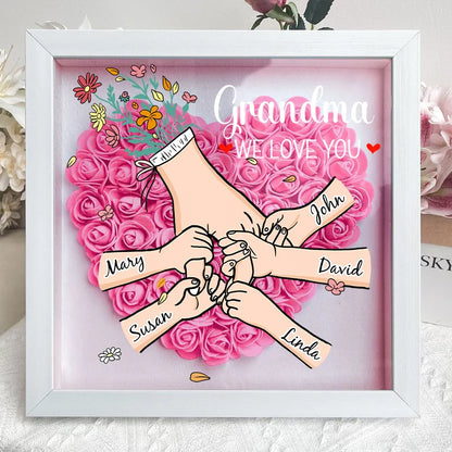 Family Love Blooms Forever – Custom Personalized Mum & Grandma Flower Shadow Box with Names | Mother’s Day gift