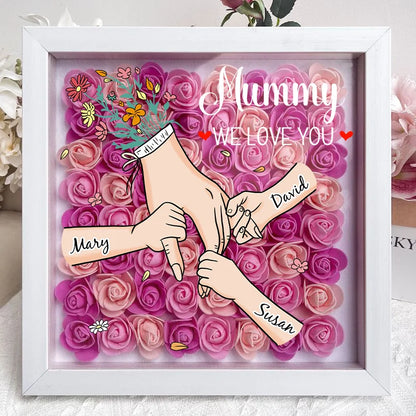Family Love Blooms Forever – Custom Personalized Mum & Grandma Flower Shadow Box with Names | Mother’s Day gift