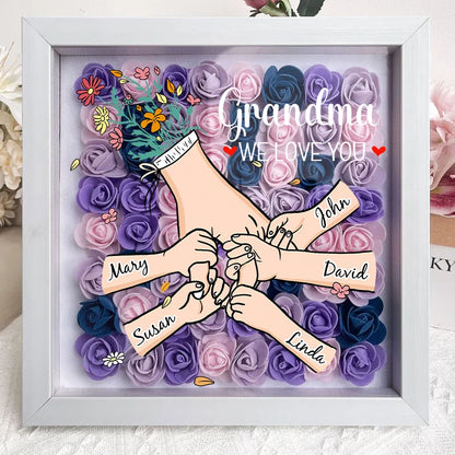 Family Love Blooms Forever – Custom Personalized Mum & Grandma Flower Shadow Box with Names | Mother’s Day gift