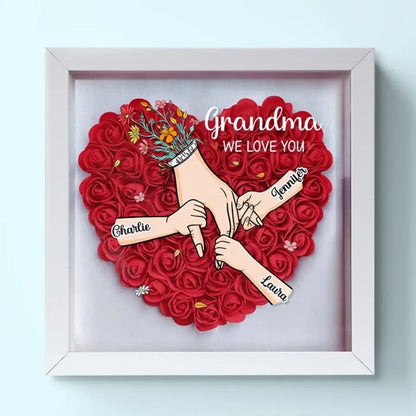 Family Love Blooms Forever – Custom Personalized Mum & Grandma Flower Shadow Box with Names | Mother’s Day gift