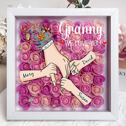 Family Love Blooms Forever – Custom Personalized Mum & Grandma Flower Shadow Box with Names | Mother’s Day gift