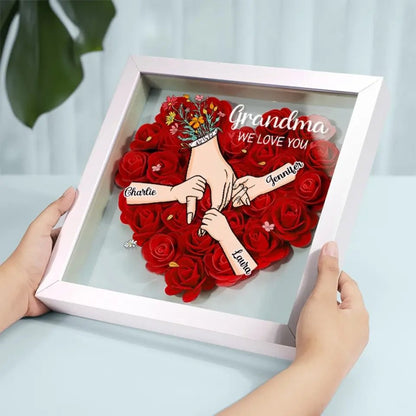 Family Love Blooms Forever – Custom Personalized Mum & Grandma Flower Shadow Box with Names | Mother’s Day gift