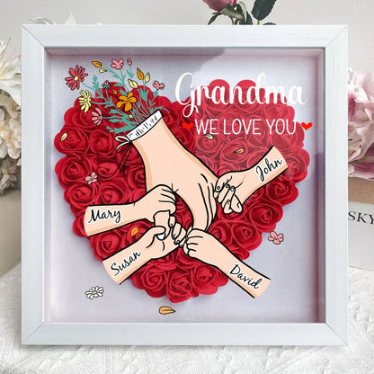 Family Love Blooms Forever – Custom Personalized Mum & Grandma Flower Shadow Box with Names | Mother’s Day gift