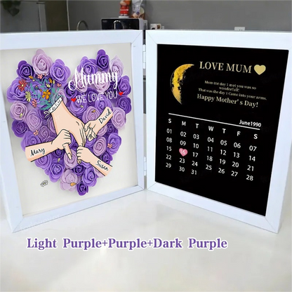 Mum We Love You With REAL MOON PHASE Anniversary Calendar - Personalized Mum & Grandma Flower Shadow Box with Names