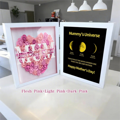 Mother's Day With REAL MOON PHASE Anniversary Calendar - Mummy's Universe Personalized Flower Shadow Box