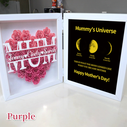 Mother's Day With REAL MOON PHASE Anniversary Calendar - Mummy's Universe Personalized Flower Shadow Box