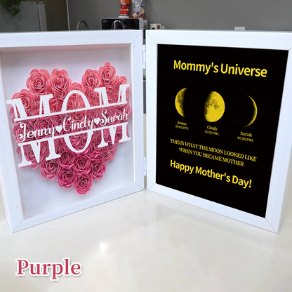 Mother's Day With REAL MOON PHASE Anniversary Calendar - Mummy's Universe Personalized Flower Shadow Box