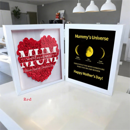 Mum We Love You With REAL MOON PHASE Anniversary Calendar - Mummy's Universe Personalized Heart Shape Flower Shadow Box