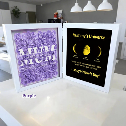 Mum We Love You With REAL MOON PHASE Anniversary Calendar - Mummy's Universe Personalized Heart Shape Flower Shadow Box