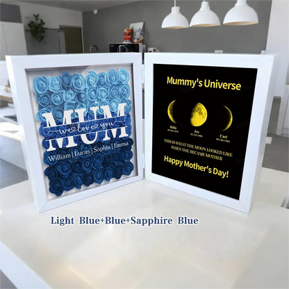 Mum We Love You With REAL MOON PHASE Anniversary Calendar - Mummy's Universe Personalized Heart Shape Flower Shadow Box