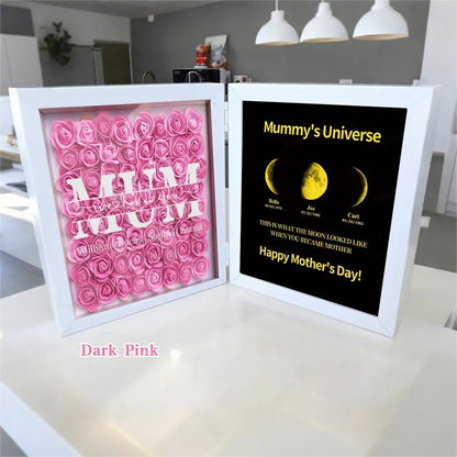 Mum We Love You With REAL MOON PHASE Anniversary Calendar - Mummy's Universe Personalized Heart Shape Flower Shadow Box