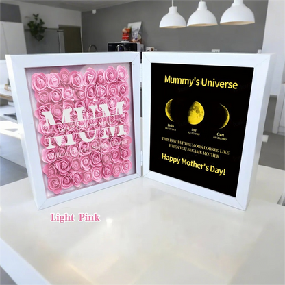 Mum We Love You With REAL MOON PHASE Anniversary Calendar - Mummy's Universe Personalized Heart Shape Flower Shadow Box