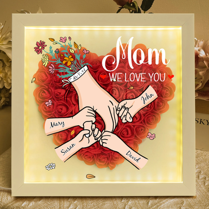 Family Love Blooms Forever - Custom Mother's Day Personalized Flower Shadow Box With Led Light Personalized Gift for mom,grandma