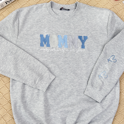 Wears Your Heart on Your Sleeve - Embroidered Mama Sweatshirt with Kids’ Names | Mother's Day Gift for Mom & Grandma