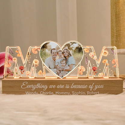 Customized Flower Print Photo LED Night Light, Birthday Flower, Gift For Mom, Gift For Grandma
