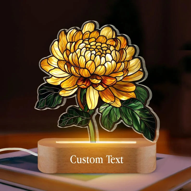 Birth Flower With Name LED Night Light Lamp, Birth Month Flower Gift Home Decor, Birth Flower Memorial Family Gift, Mothers Day Gift For Mom