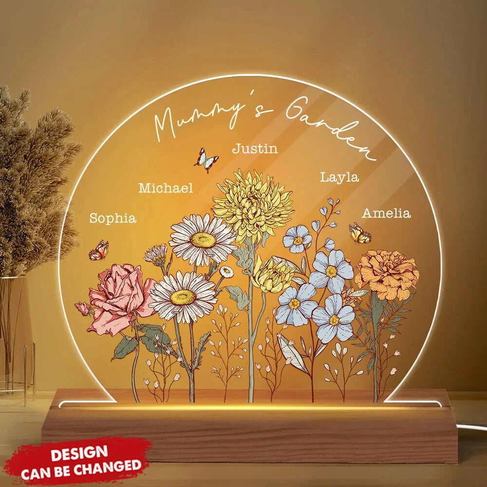 Custom Birth Month Flower LED Night Light, Mother's Day Gift for Grandma Mum