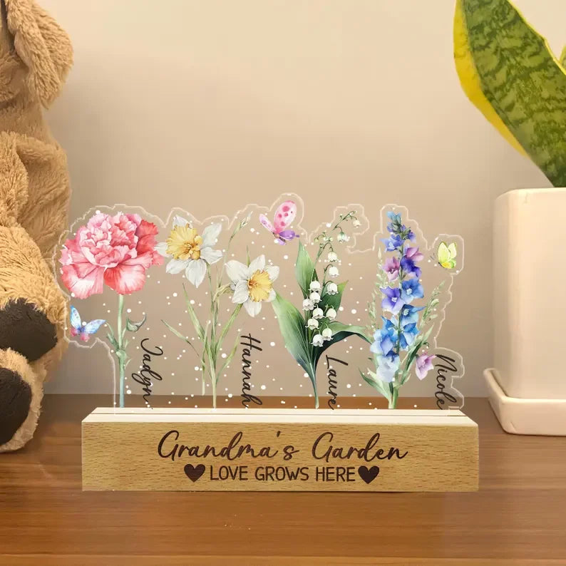 Customized Grandma's Garden LED Night Light, Birth Month Flower Family Led Light, Mama garden light, Mother's Day Gift