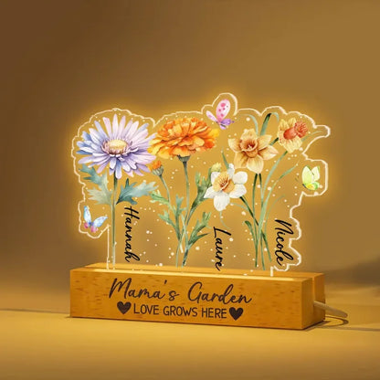 Customized Grandma's Garden LED Night Light, Birth Month Flower Family Led Light, Mama garden light, Mother's Day Gift
