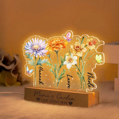 Customized Grandma's Garden LED Night Light, Birth Month Flower Family Led Light, Mama garden light, Mother's Day Gift