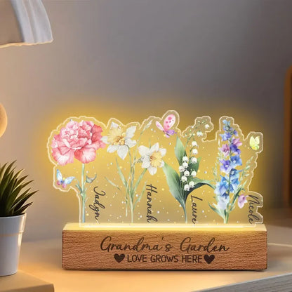 Customized Grandma's Garden LED Night Light, Birth Month Flower Family Led Light, Mama garden light, Mother's Day Gift