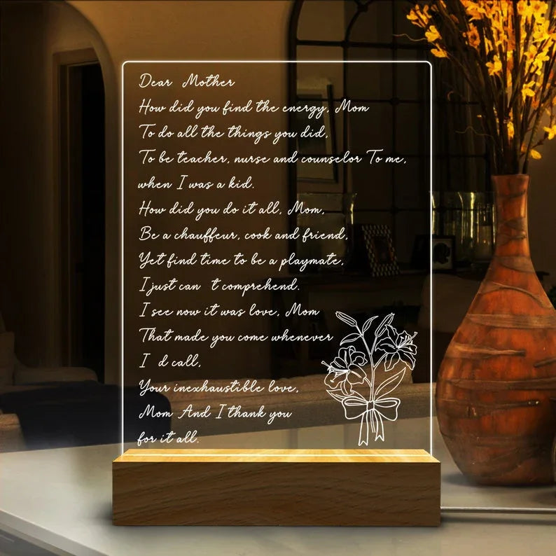 Personalized HandWritten Letter Night Light, Mother's LED Night Light, Gift for Mom, Mothers Day Gift, Grandma Nana Mommy Birthday Gifts