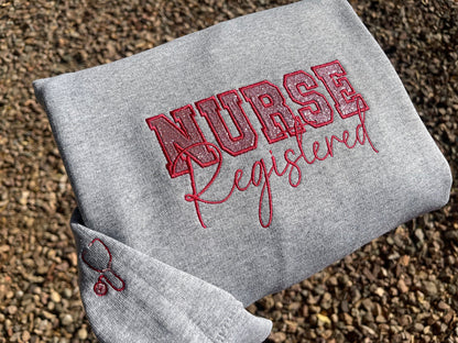 Custom Glitter Embroidered Nurse Sweatshirt | Gift for Mom