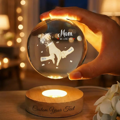 Holding Mommy's Hand and I Love You - Child's Name Lamp, Crystal 3D Ball Lamp