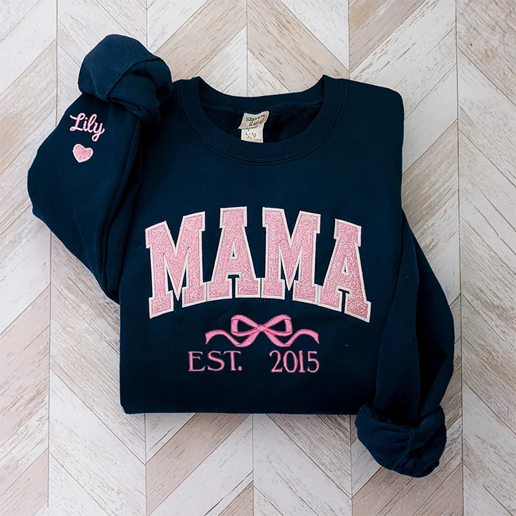 Mom glitter embroidered T-shirt&sweatshirt mother day/personalized year.