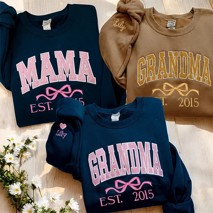 Mom glitter embroidered T-shirt&sweatshirt mother day/personalized year.