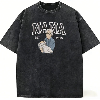 Personalized Vintage Washed Mama Kids Portrait Mothers Day Gift  Soft Fit Memory Shirt  Family Keepsake Tee