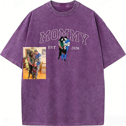 Personalized Vintage Washed Mama Kids Portrait Mothers Day Gift  Soft Fit Memory Shirt  Family Keepsake Tee