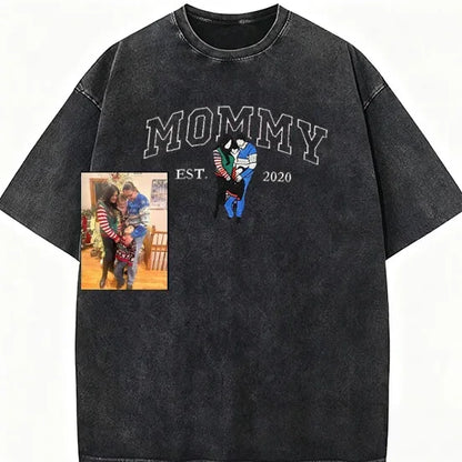 Personalized Vintage Washed Mama Kids Portrait Mothers Day Gift  Soft Fit Memory Shirt  Family Keepsake Tee