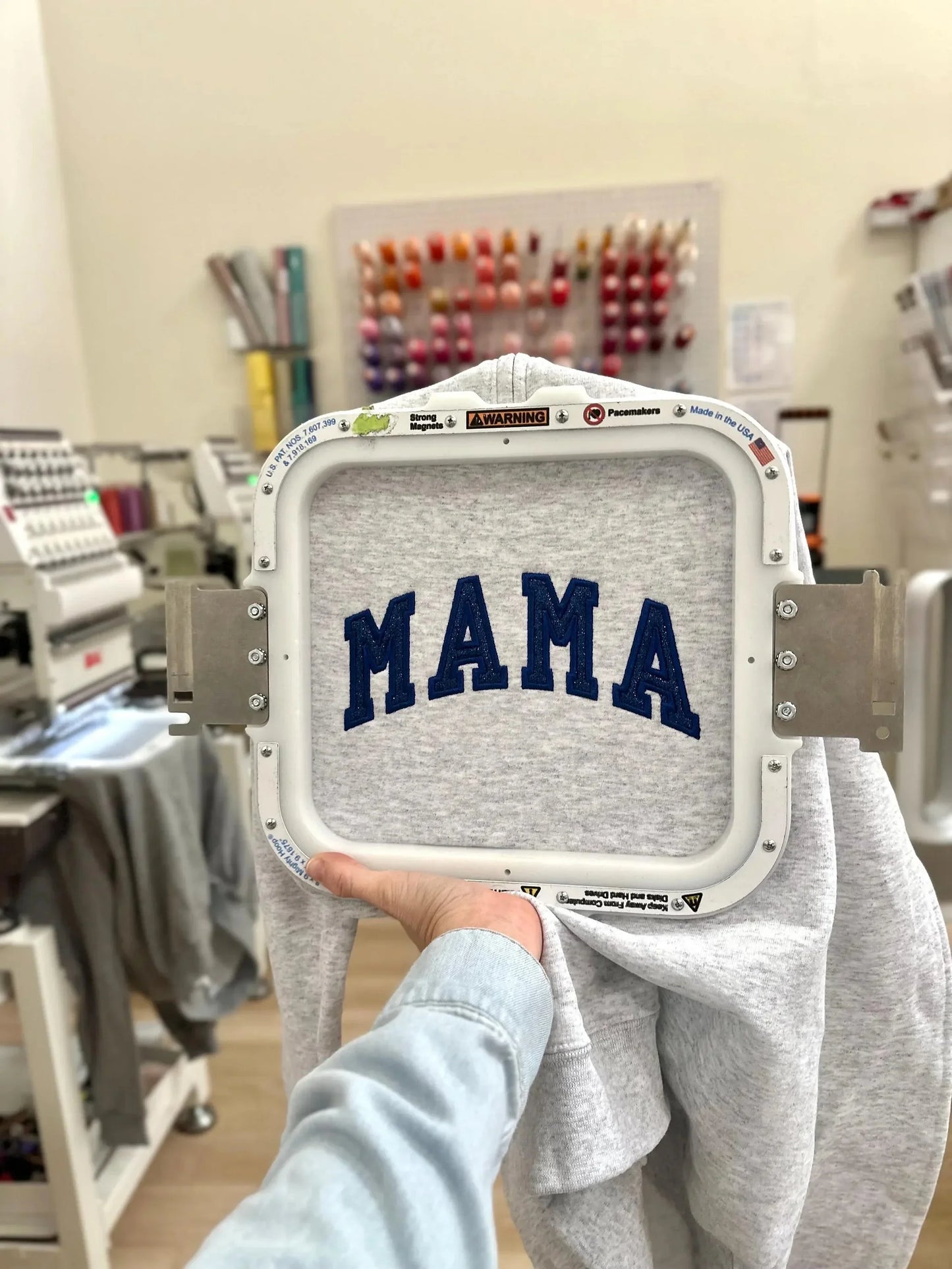 Custom Embroidered Applique Glitter Mama Quarter Zip Sweater - Gift for Mom
