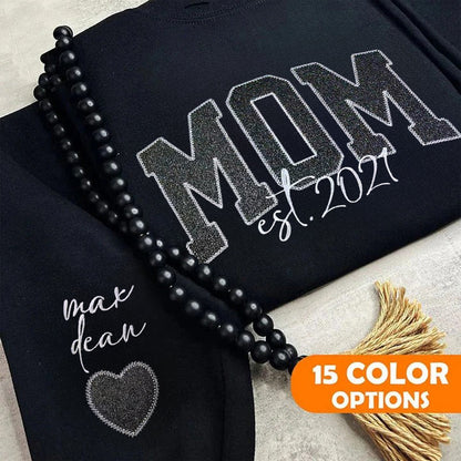 Custom Black Glitter Mom Embroidered Sweatshirt | Mother's Day Gift