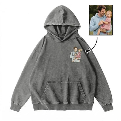 Custom Personalized Dad Portrait Embroidered Washed Sweatshirt, Hoodie & T-Shirt