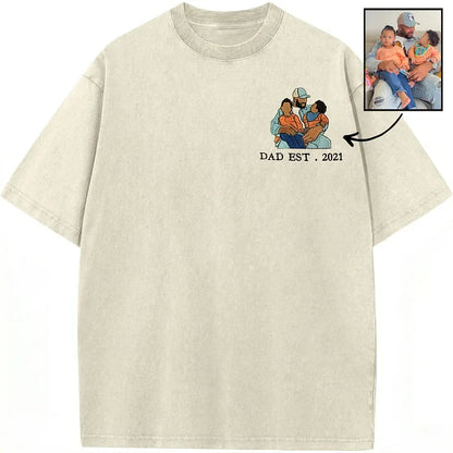 Custom Personalized Dad Portrait Embroidered Washed Sweatshirt, Hoodie & T-Shirt