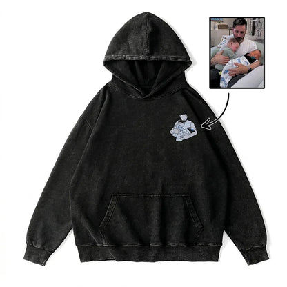 Custom Personalized Dad Portrait Embroidered Washed Sweatshirt, Hoodie & T-Shirt