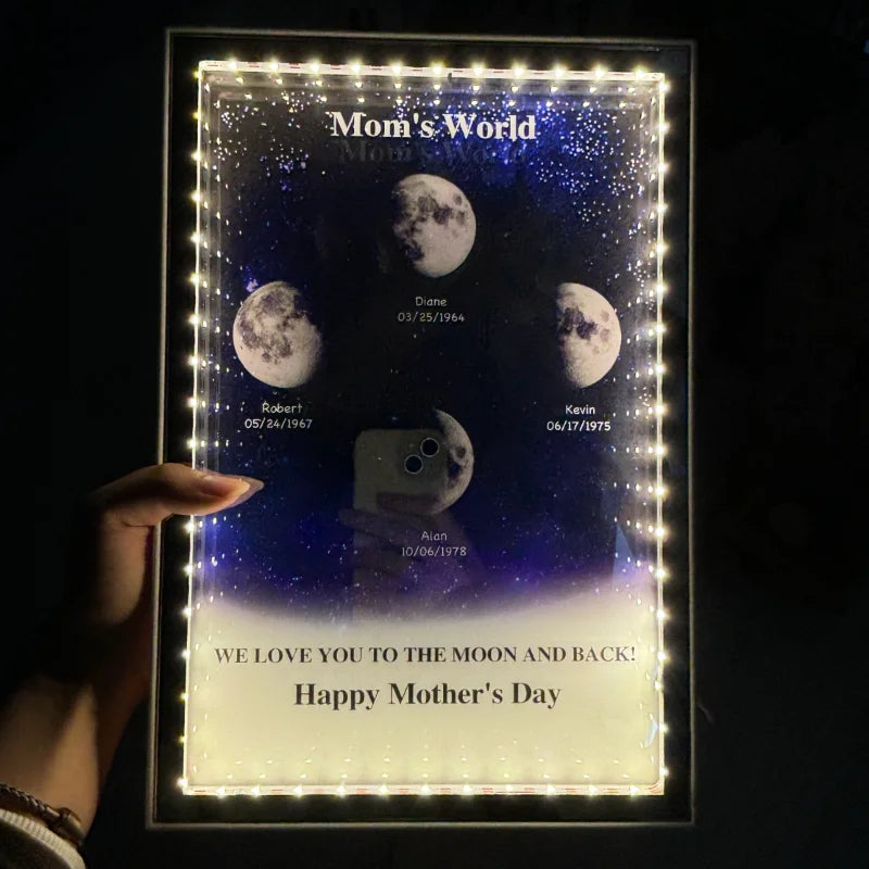 Mommy's Universe - Personalized Starry Moon Phase Mirror Light Box