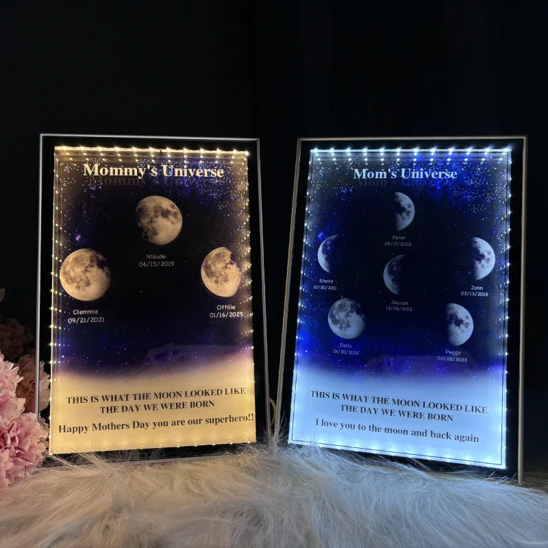 Mommy's Universe - Personalized Starry Moon Phase Mirror Light Box