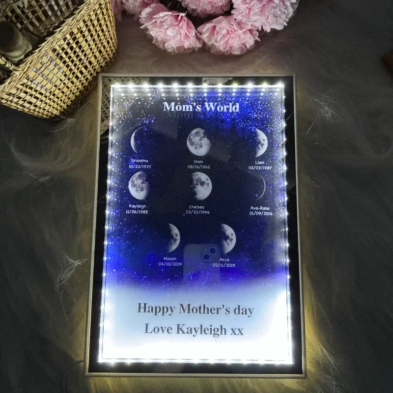 Mommy's Universe - Personalized Starry Moon Phase Mirror Light Box
