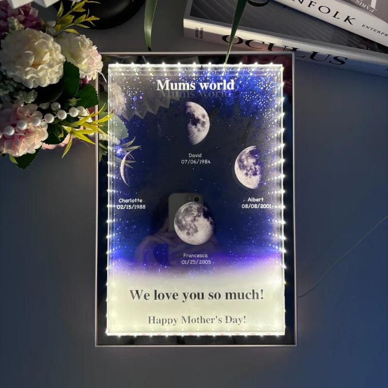 Mommy's Universe - Personalized Starry Moon Phase Mirror Light Box