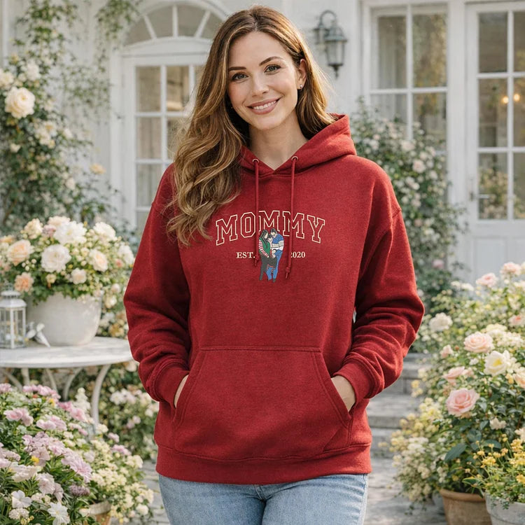 Custom Embroidered Sweatshirt with Mama and Kids Portrait | Mother's Day Gift