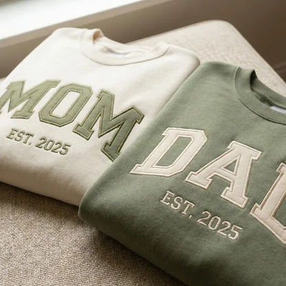 Custom Embroidered "Mom & Dad" Matching Sweatshirts –Cozy Gift for Parents
