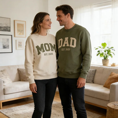 Custom Embroidered "Mom & Dad" Matching Sweatshirts –Cozy Gift for Parents
